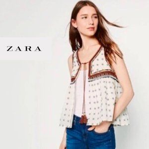 NEW Zara Boho Embroidered Tassel Beaded Sleeveless Tank Top MEDIUM